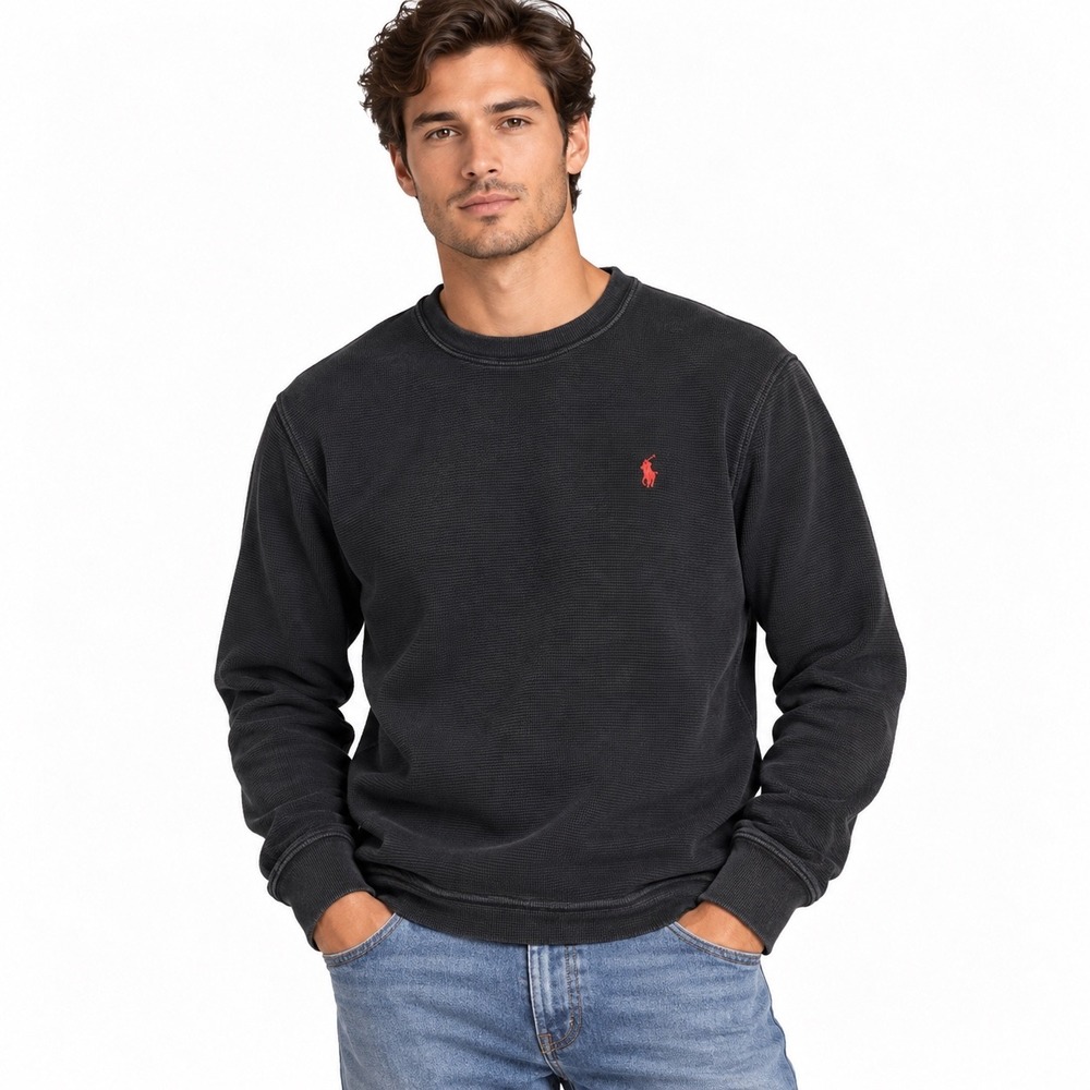 Polo Ralph Lauren Thermal Shirt Waffle Knit Crewneck Gorpcore Basics L Black
